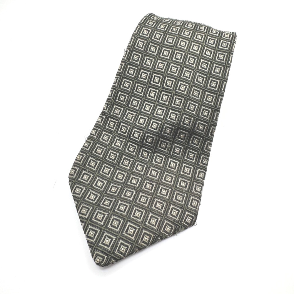 Brooks Brothers Necktie Olive Green Geometric Silk Men Tie USA Made Business 60"